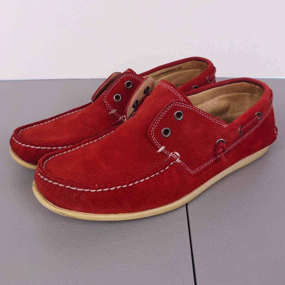 John Varvatos USA Schooner Boat Shoes Mens 9 Red Suede Moc Toe Slip On Preppy